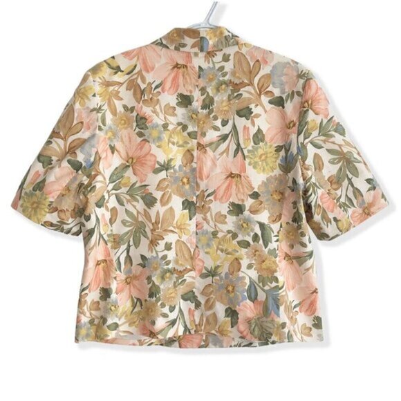 Vintage D'Allairds Cotton Linen Short Sleeve Blazer: Pastel Floral Print - Picture 4 of 5